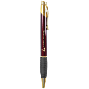 Gloss Burgundy Brass Ballpoint Pen with Gripper - Laser Engraved Gift