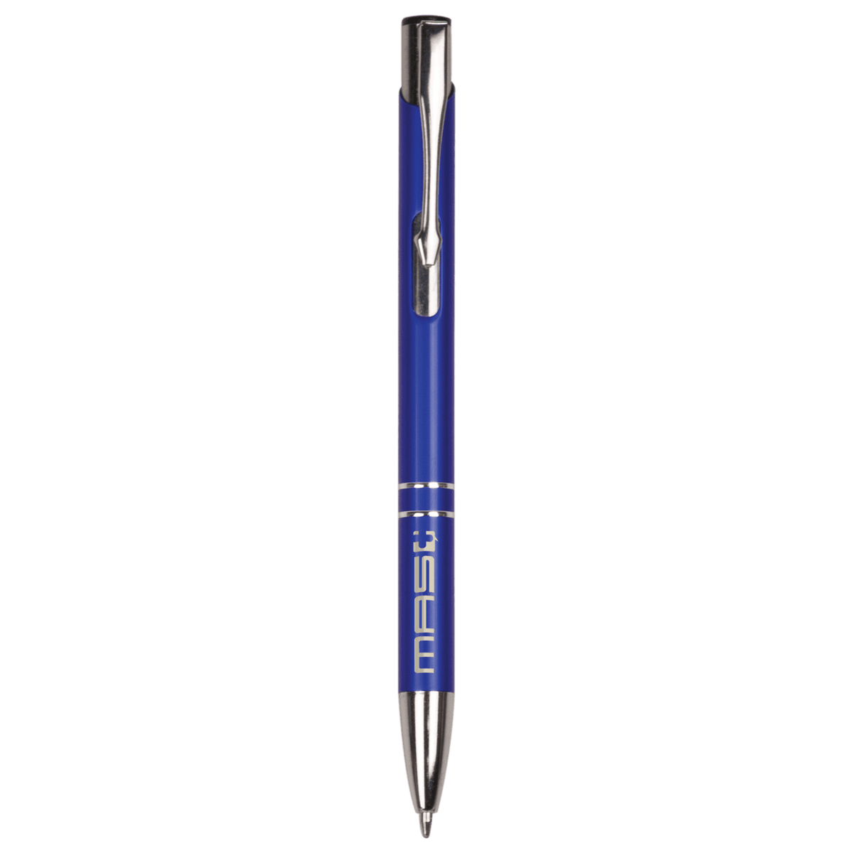 Blue with Silver Engraving Silver Trim Engraved Pen - Click Action with Clip - Laser Engraved Gift