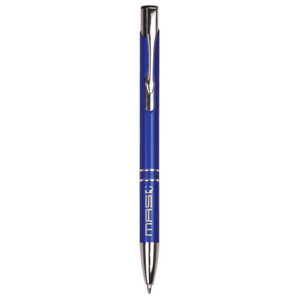 Blue with Silver Engraving Silver Trim Engraved Pen - Click Action with Clip - Laser Engraved Gift