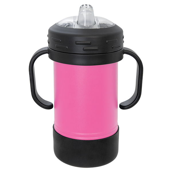 Pink with Silver Engraving 10 oz Sippy Cup Tumbler - Laser Engraved Drinkware