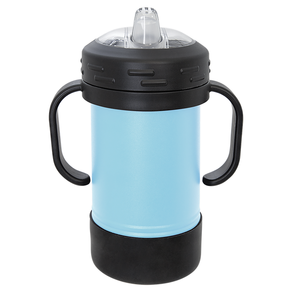 Light Blue with Silver Engraving 10 oz Sippy Cup Tumbler - Laser Engraved Drinkware