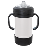 White with Silver Engraving 10 oz Sippy Cup Tumbler - Laser Engraved Drinkware