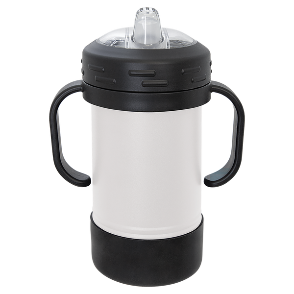 White with Silver Engraving 10 oz Sippy Cup Tumbler - Laser Engraved Drinkware