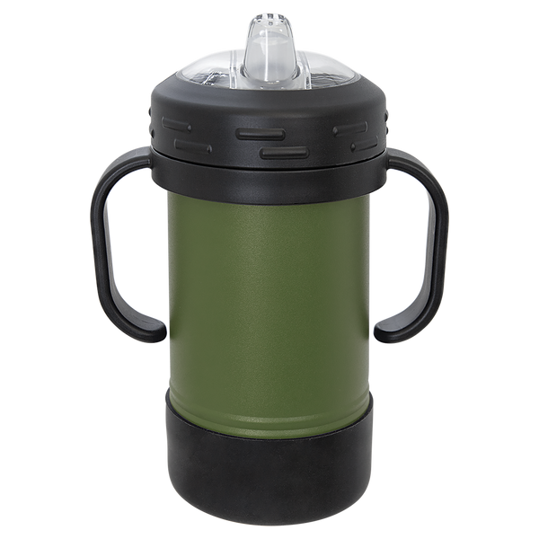 Olive Green with Silver Engraving 10 oz Sippy Cup Tumbler - Laser Engraved Drinkware