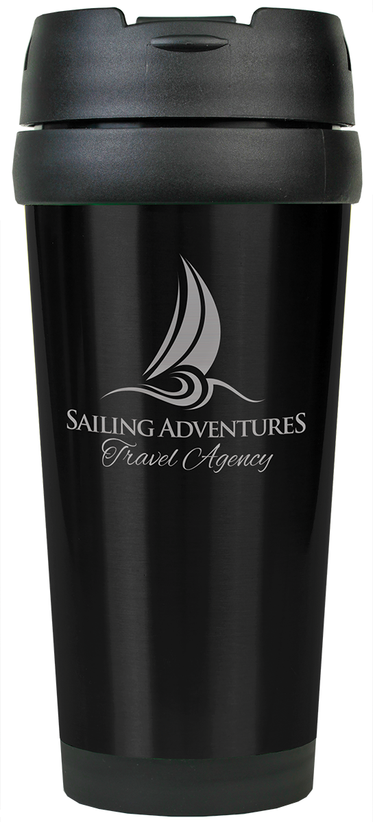 Black with Silver Engraving 16 Oz Gloss Travel Mug - Laser Engraved Drinkware