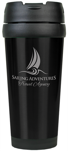 Black with Silver Engraving 16 Oz Gloss Travel Mug - Laser Engraved Drinkware