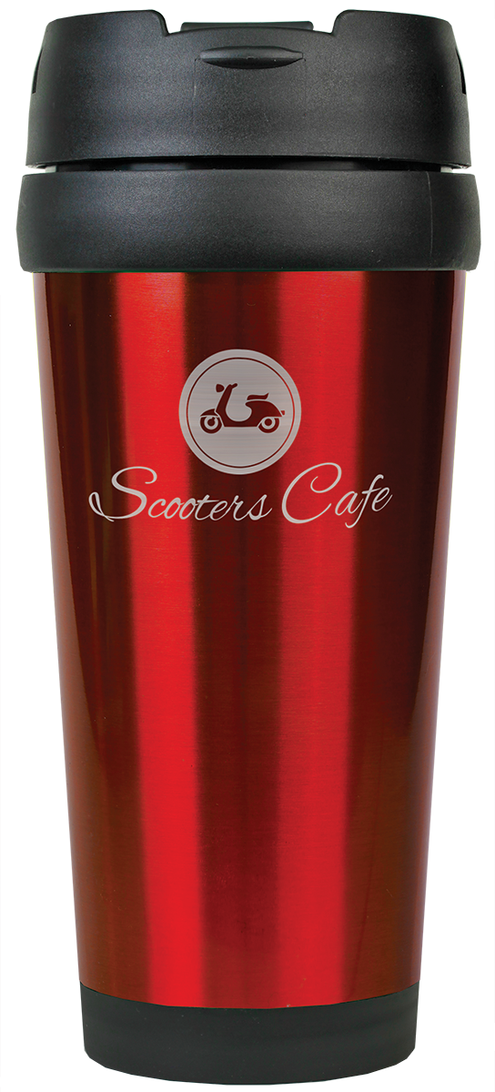 Red with Silver Engraving 16 Oz Gloss Travel Mug - Laser Engraved Drinkware