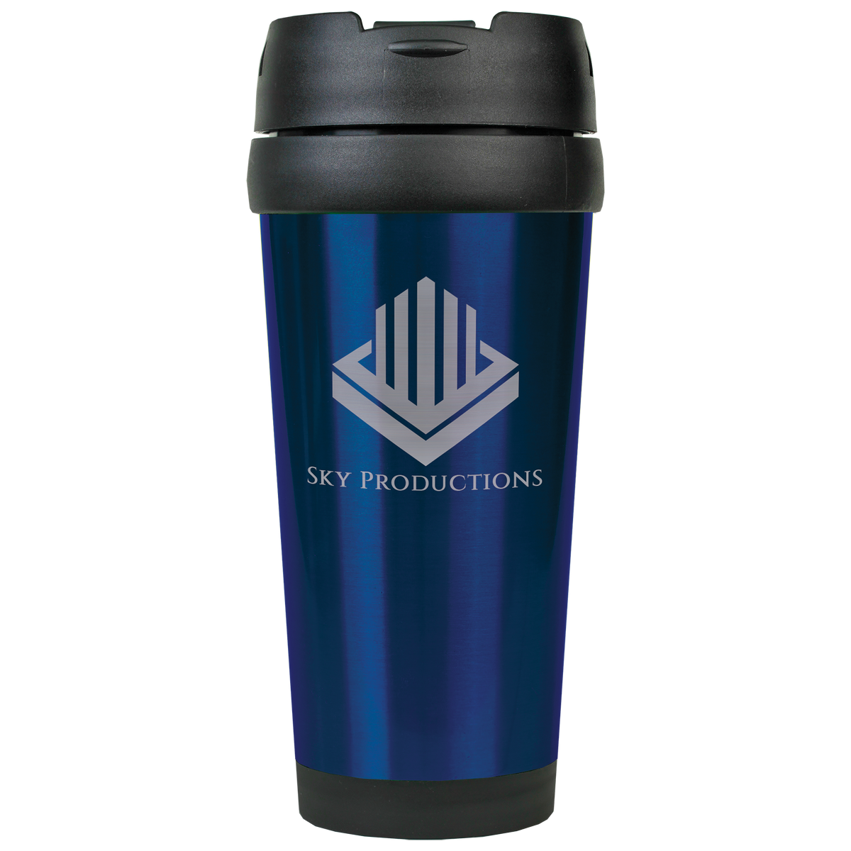 Blue with Silver Engraving 16 Oz Gloss Travel Mug - Laser Engraved Drinkware