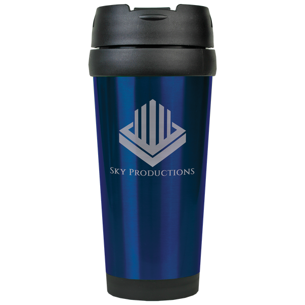 Blue with Silver Engraving 16 Oz Gloss Travel Mug - Laser Engraved Drinkware