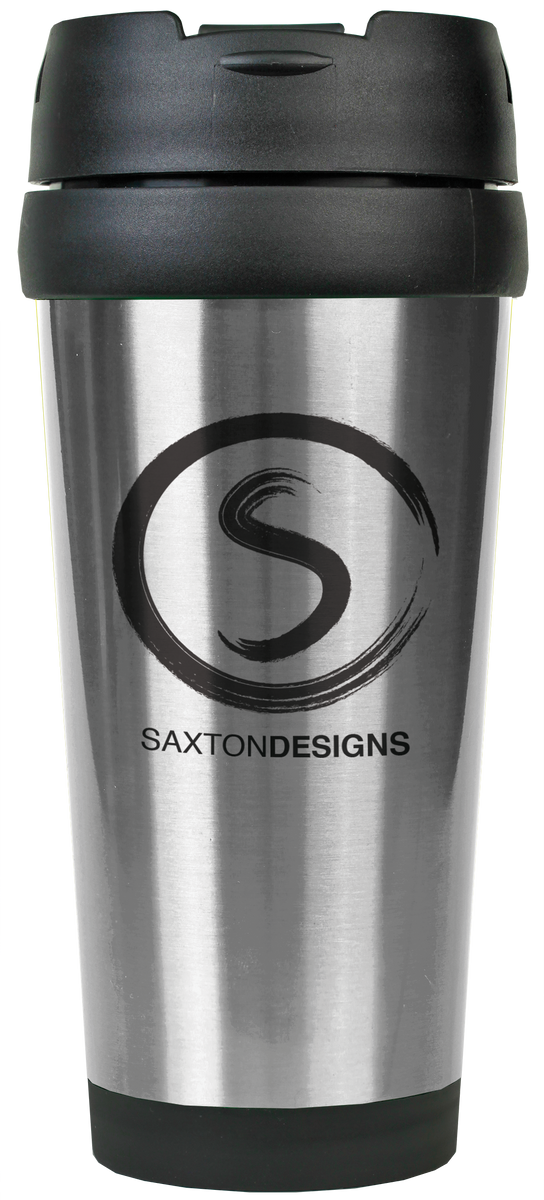 Silver with Black Engraving 16 Oz Gloss Travel Mug - Laser Engraved Drinkware