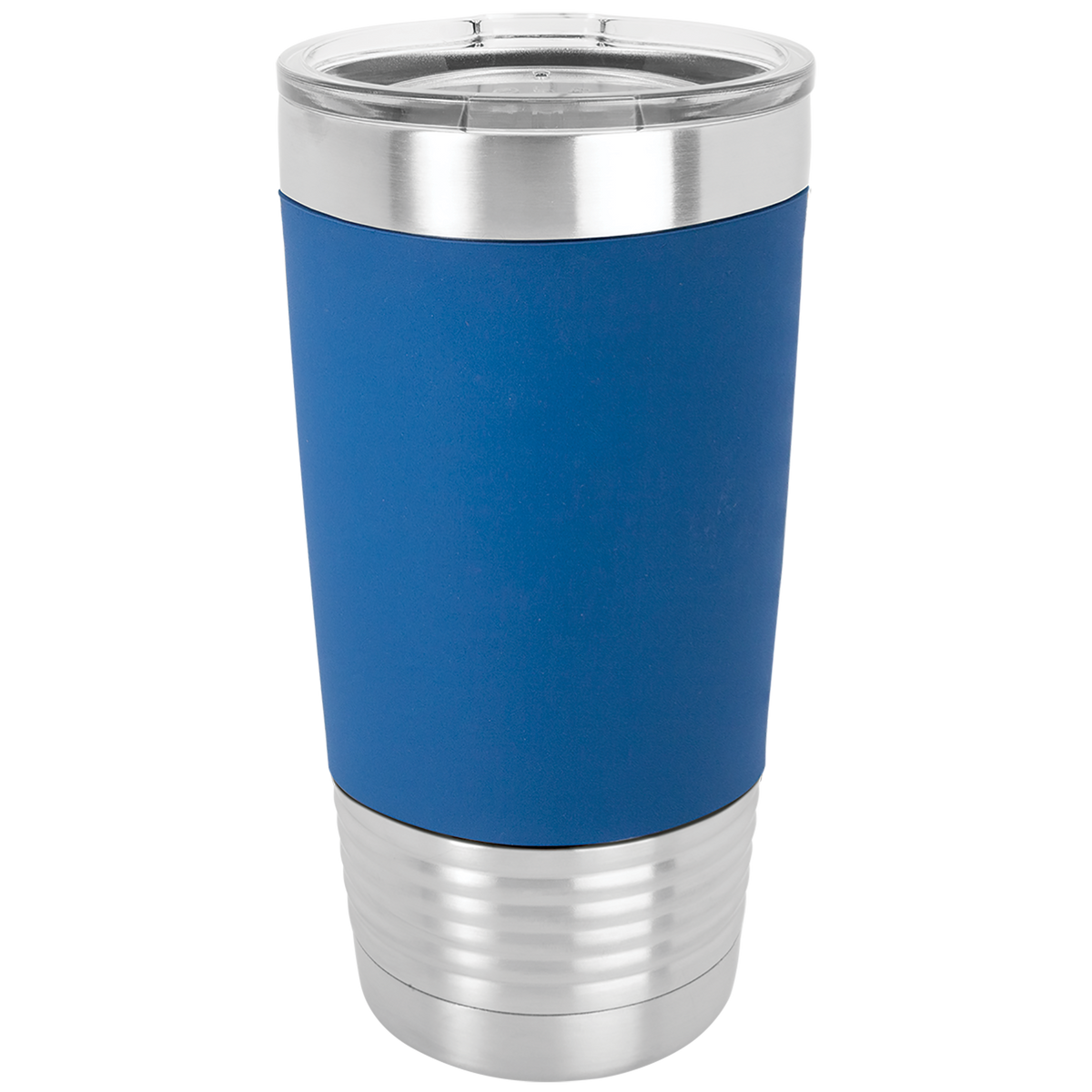 Blue with White Engraving 20 Oz Silicone Grip Tumbler - Laser Engraved Drinkware