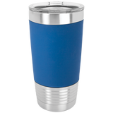 Blue with White Engraving 20 Oz Silicone Grip Tumbler - Laser Engraved Drinkware