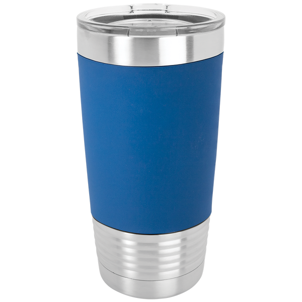 Blue with White Engraving 20 Oz Silicone Grip Tumbler - Laser Engraved Drinkware