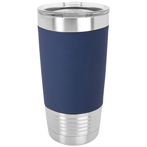 Navy Blue with White Engraving 20 Oz Silicone Grip Tumbler - Laser Engraved Drinkware