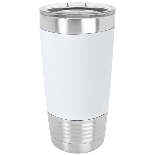 White with Black Engraving 20 Oz Silicone Grip Tumbler - Laser Engraved Drinkware