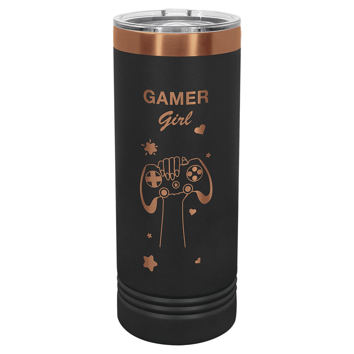 22oz Black-Rose Gold ION-Plated Skinny Tumbler with Sliding Lid - Laser Engraved Drinkware