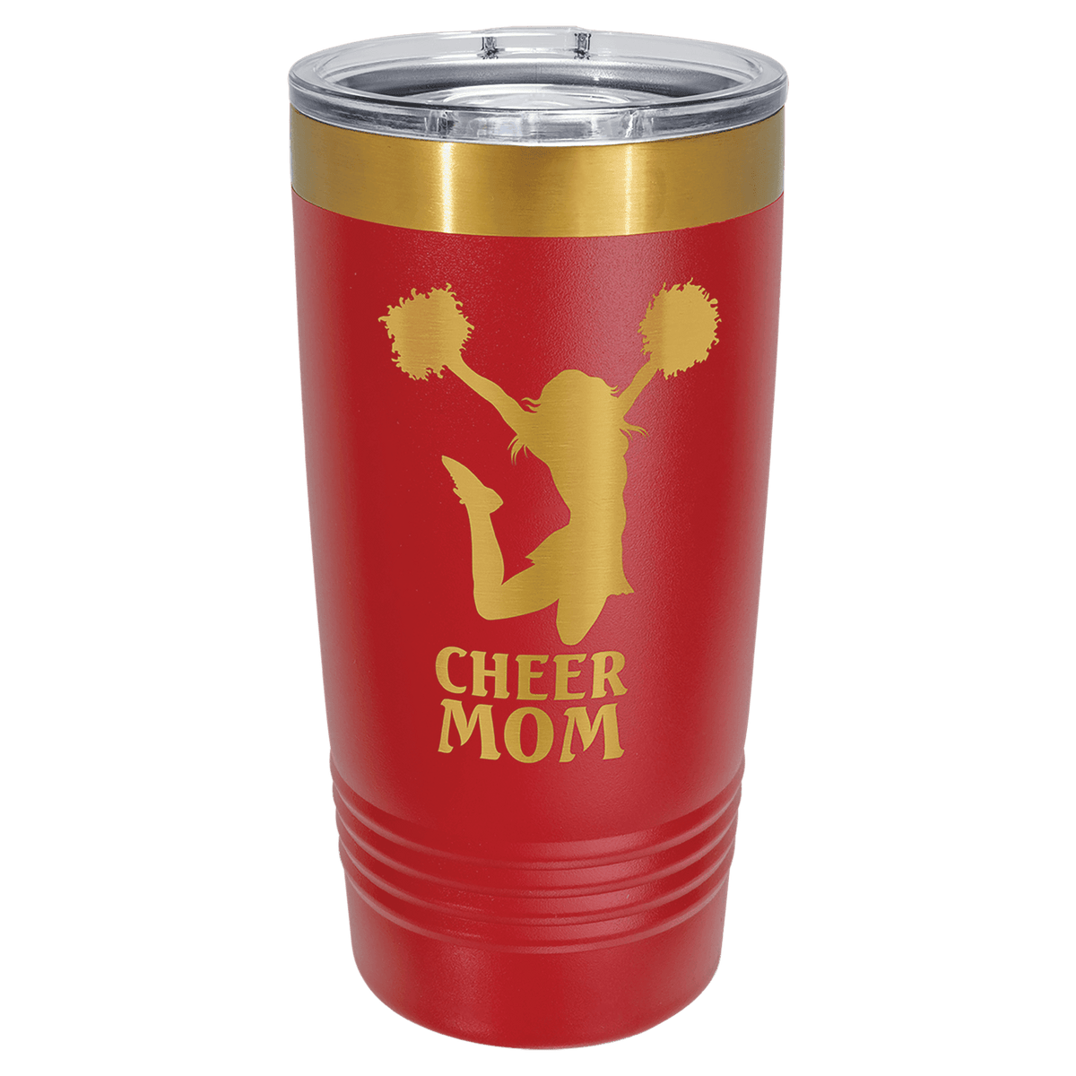 A Red LyteWork Engraving 20 oz. /Bright Gold ION-Plated Ringneck Tumbler Slider Lid