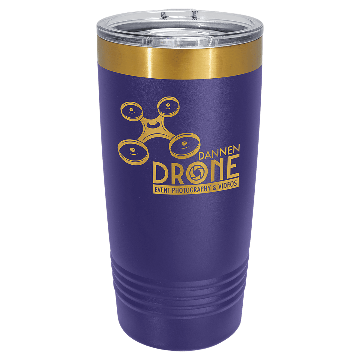 A Purple LyteWork Engraving 20 oz. /Bright Gold ION-Plated Ringneck Tumbler Slider Lid
