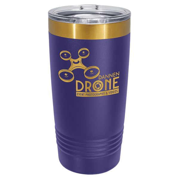 A Purple LyteWork Engraving 20 oz. /Bright Gold ION-Plated Ringneck Tumbler Slider Lid