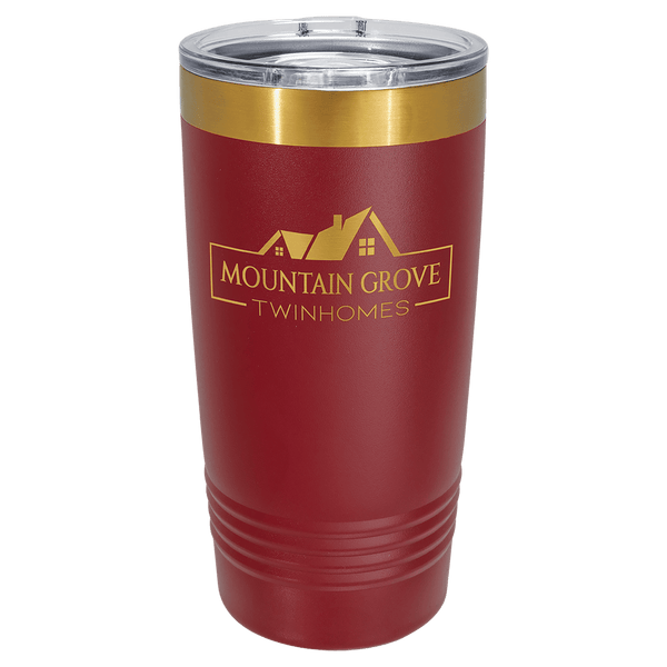 A Maroon LyteWork Engraving 20 oz. /Bright Gold ION-Plated Ringneck Tumbler Slider Lid