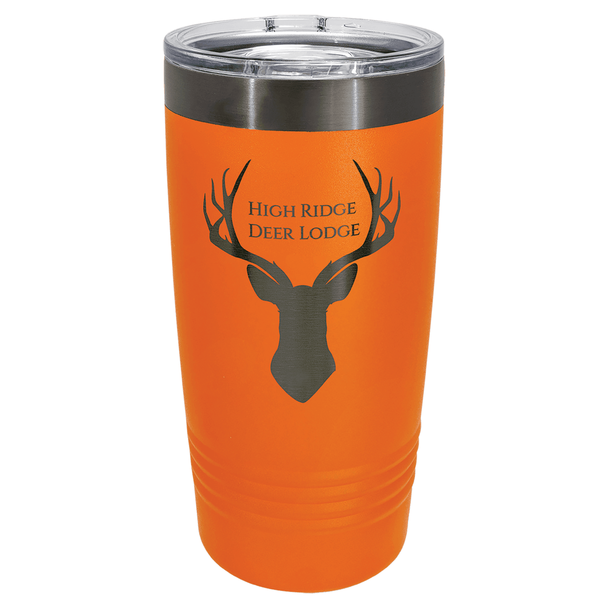 An Orange LyteWork Engraving 20 oz. /Ghost Black ION-Plated Ringneck Tumbler Slider Lid