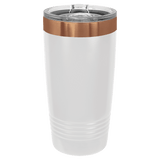 20oz White-Rose Gold ION-Plated Ringneck Tumbler with Sliding Lid - Laser Engraved Drinkware