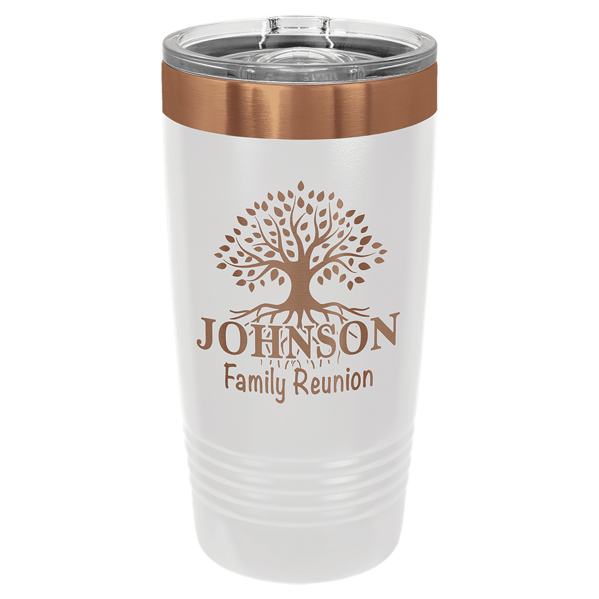 20oz White-Rose Gold ION-Plated Ringneck Tumbler with Sliding Lid - Laser Engraved Drinkware