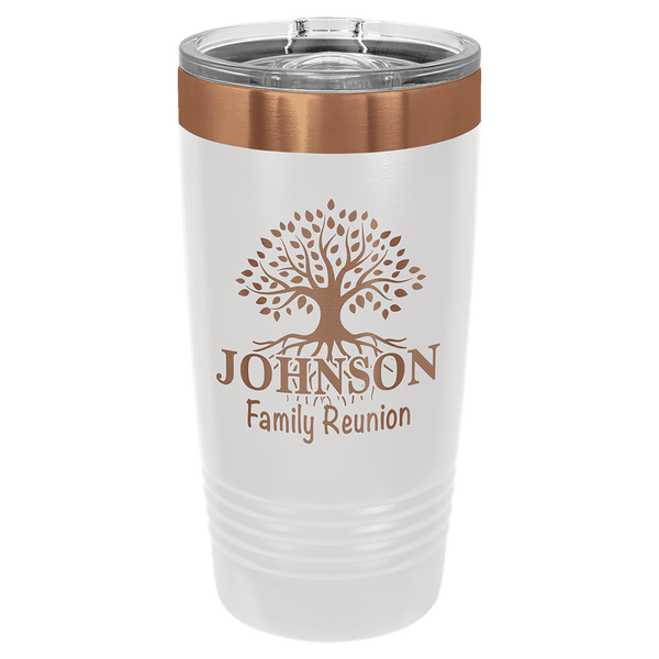 20oz White-Rose Gold ION-Plated Ringneck Tumbler with Sliding Lid - Laser Engraved Drinkware