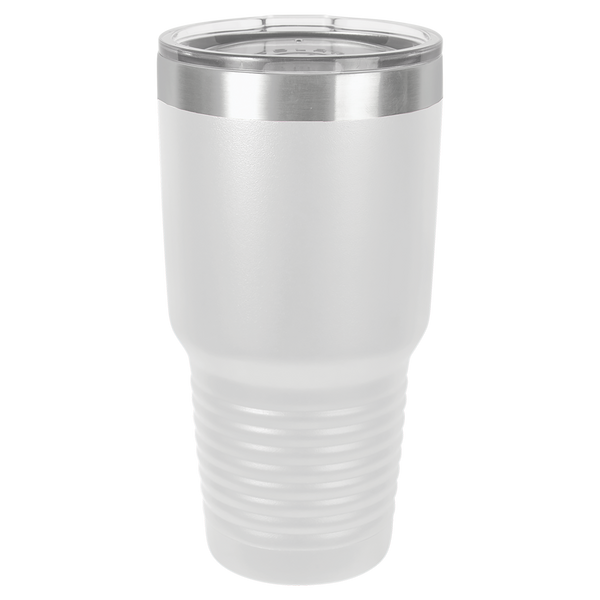 White with Silver Engraving 30 Oz Tumbler - Laser Engraved Drinkware