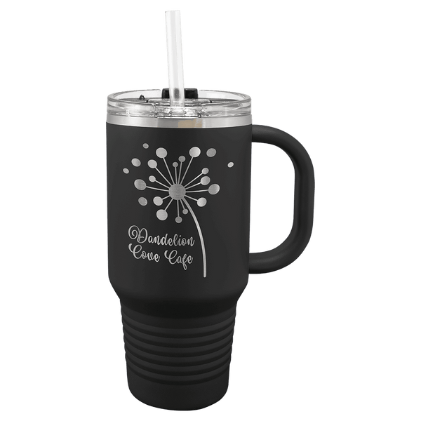 A Black LyteWork Engraving 32 oz. Travel Mug Snap Lid & Straw