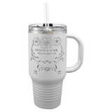 A White LyteWork Engraving 32 oz. Travel Mug Snap Lid & Straw