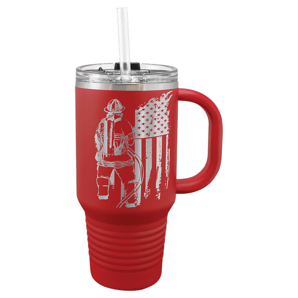 A Red LyteWork Engraving 32 oz. Travel Mug Snap Lid & Straw