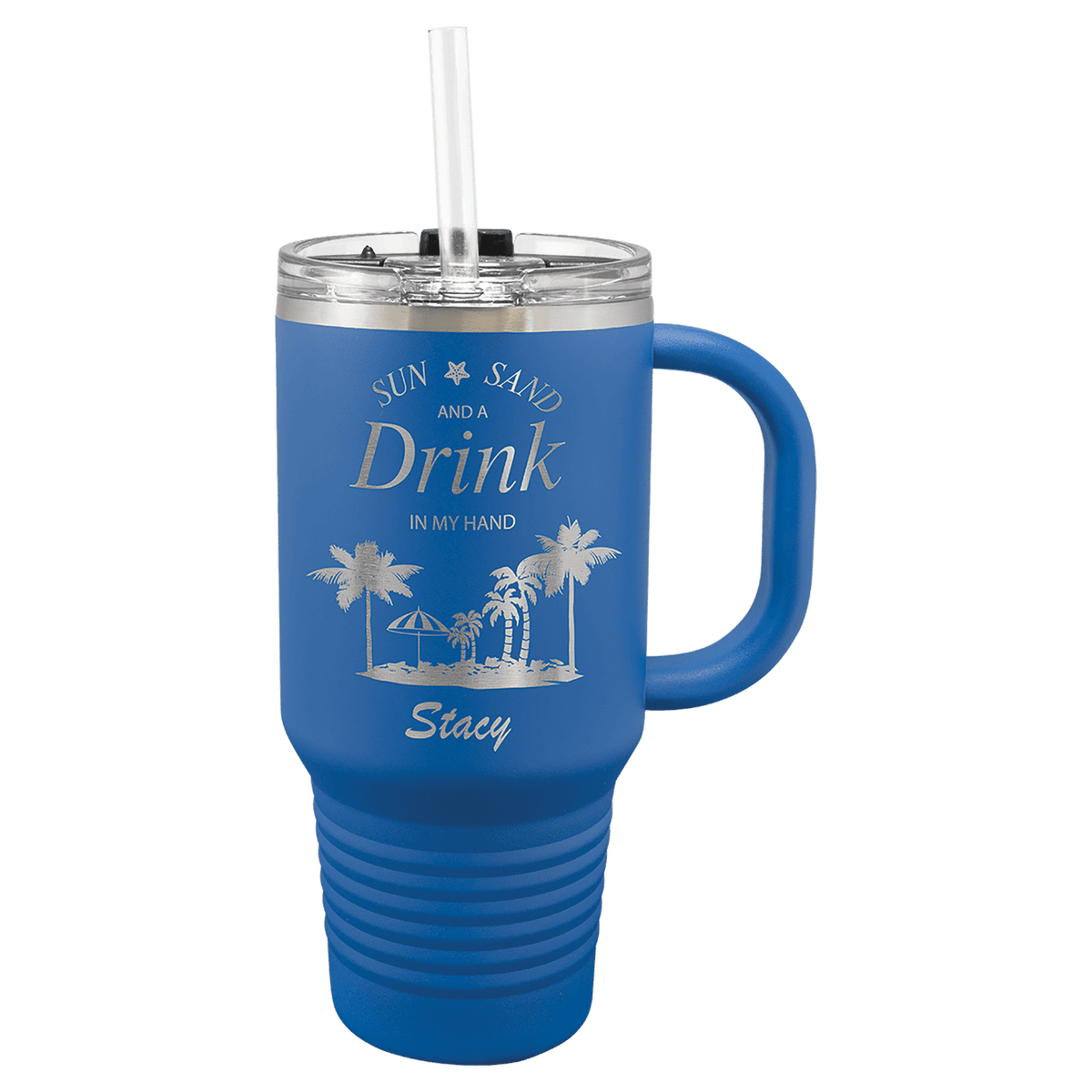 A Royal Blue LyteWork Engraving 32 oz. Travel Mug Snap Lid & Straw