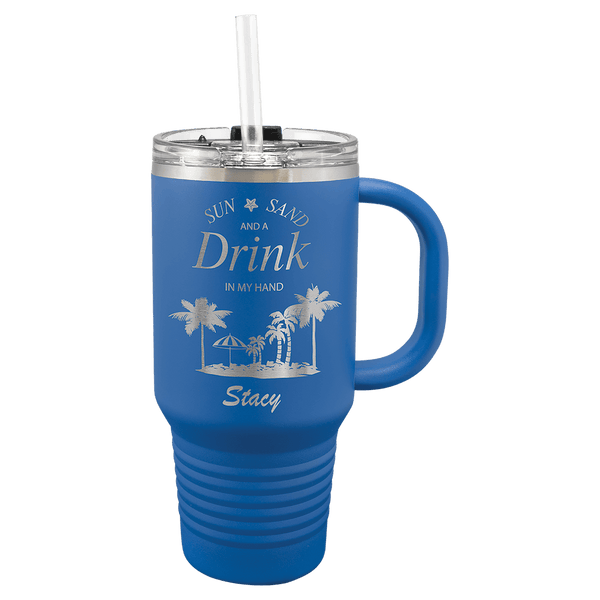A Royal Blue LyteWork Engraving 32 oz. Travel Mug Snap Lid & Straw