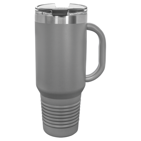 Dark Gray with Silver Engraving 40oz Travel Mug - Laser Engraved Drinkware