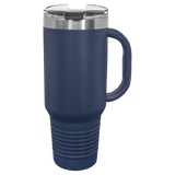Navy Blue with Silver Engraving 40oz Travel Mug - Laser Engraved Drinkware