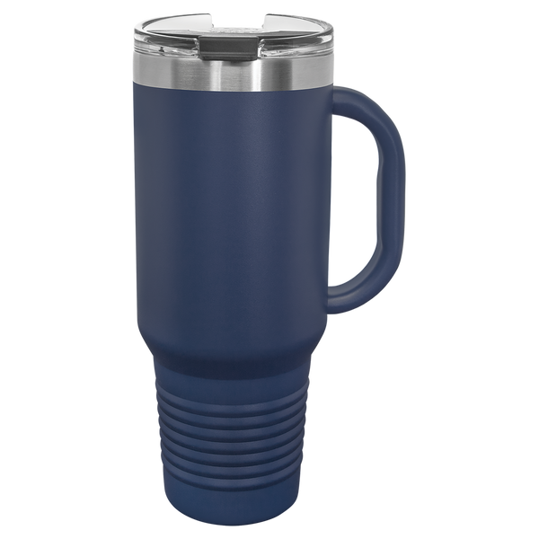 Navy Blue with Silver Engraving 40oz Travel Mug - Laser Engraved Drinkware
