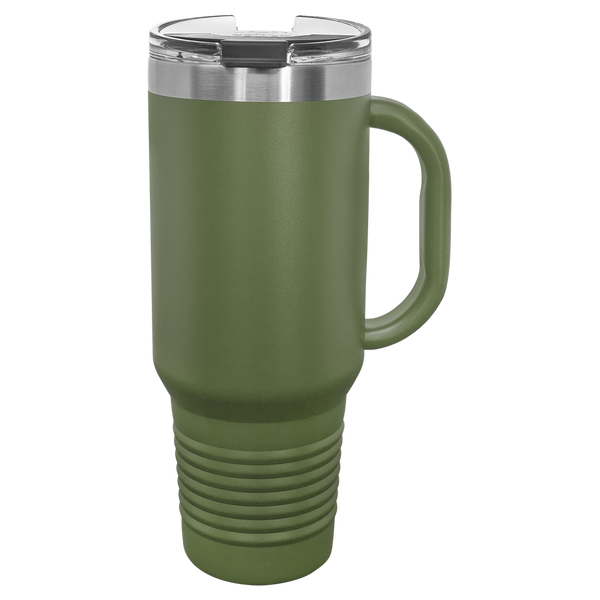 Olive Green with Silver Engraving 40oz Travel Mug - Laser Engraved Drinkware