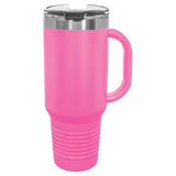 Pink with Silver Engraving 40oz Travel Mug - Laser Engraved Drinkware