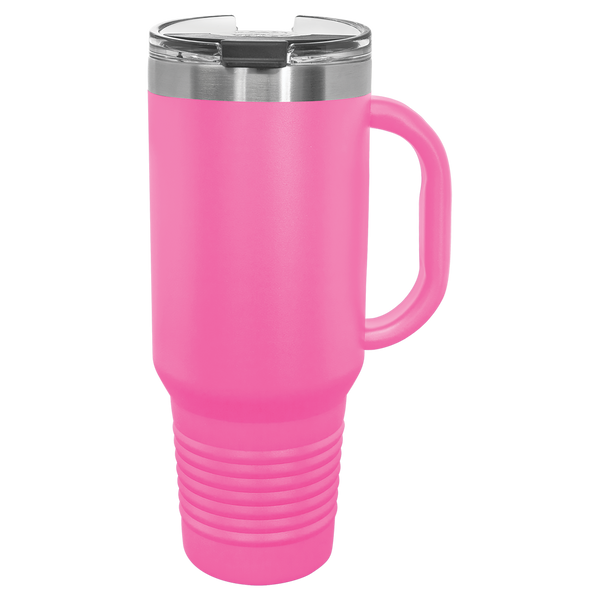 Pink with Silver Engraving 40oz Travel Mug - Laser Engraved Drinkware