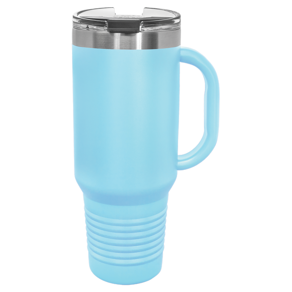 Light Blue with Silver Engraving 40oz Travel Mug - Laser Engraved Drinkware