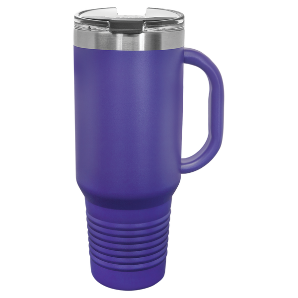 Purple with Silver Engraving 40oz Travel Mug - Laser Engraved Drinkware