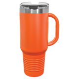 Orange with Silver Engraving 40oz Travel Mug - Laser Engraved Drinkware