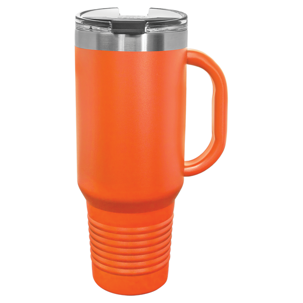 Orange with Silver Engraving 40oz Travel Mug - Laser Engraved Drinkware