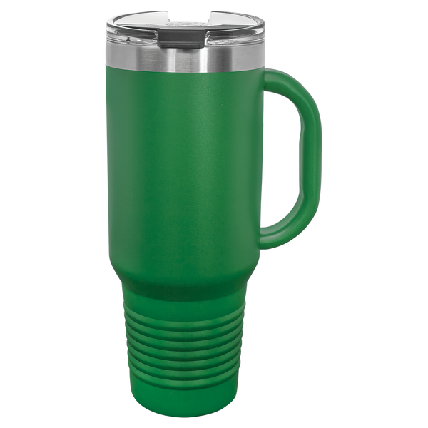 Green with Silver Engraving 40oz Travel Mug - Laser Engraved Drinkware