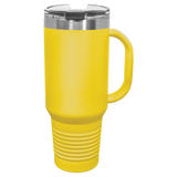 Yellow with Silver Engraving 40oz Travel Mug - Laser Engraved Drinkware