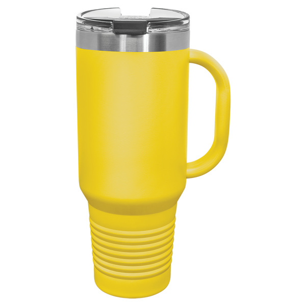 Yellow with Silver Engraving 40oz Travel Mug - Laser Engraved Drinkware