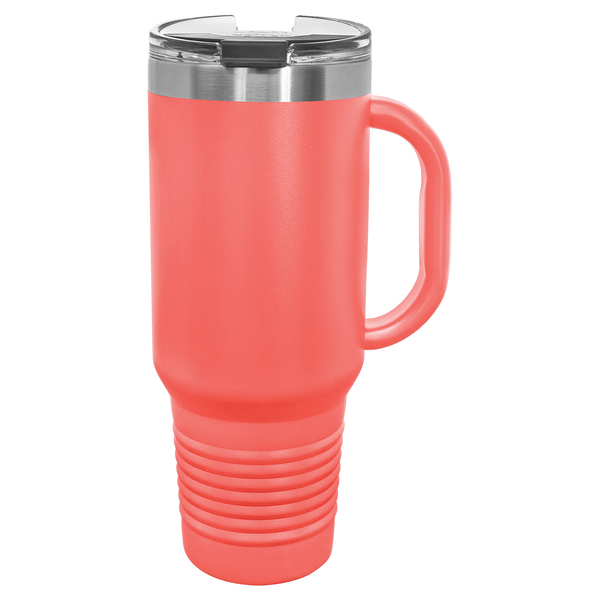 Coral with Silver Engraving 40oz Travel Mug - Laser Engraved Drinkware