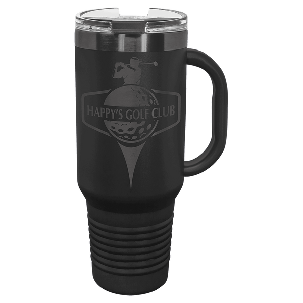 40 oz Travel Mug Black with Ghost ION Plated - Laser Engraved Drinkware