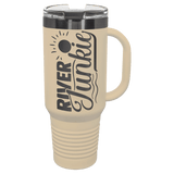 Warm Sand with Ghost Engraving 40oz Travel Mug Sand with Ghost ION Plated - Laser Engraved Drinkware